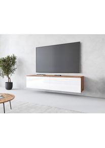 Lowboard Home Affaire "LOWBOARD D, wahlweise mit oder ohne Beleuchtung", wei&szlig; (votan eichefarben, wei&szlig; hochglanz), B:140cm H:30cm T:33cm, Sideboards, Lowboard, modernes TV-Board ohne Griffe, mit viel Stauraum,stehend und h&auml;ngend