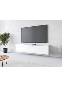 Lowboard Home Affaire "LOWBOARD D, wahlweise mit oder ohne Beleuchtung", wei&szlig; (korpus wei&szlig; matt, front wei&szlig; hochglanz), B:140cm H:30cm T:33cm, Sideboards, Lowboard, modernes TV-Board ohne Griffe, mit viel Stauraum,stehend und h&auml;ngend