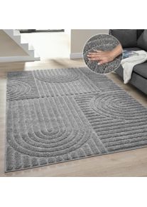 Teppich OTTO HOME "Jonne, Boho-Design, Scandi, Designteppich", grau, B:160cm H:20mm L:230cm, Kunstfaser, Teppiche, Teppich, Hoch-Tief, 3D Optik, skandinavischer Stil, Wohnzimmer, Schlafzimmer