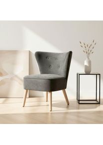 Loungesessel Home Affaire "JORIEL moderner Ohrensessel mit Knopfsteppung", anthrazit, B:62cm H:80,5cm T:72cm, rubber wood leg, pine wood frame, plywood seat, foam, fabric, Sessel, Loungesessel, mit Echtholzf&uuml;&szlig;en und feinem Struktur-Bezug