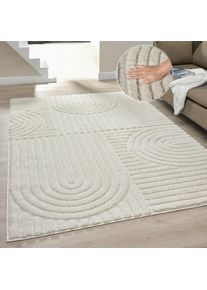 Teppich OTTO HOME "Jonne, Boho-Design, Scandi, Designteppich", creme, B:140cm H:20mm L:200cm, Kunstfaser, Teppiche, Teppich, Hoch-Tief, 3D Optik, skandinavischer Stil, Wohnzimmer, Schlafzimmer