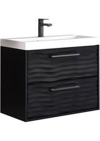 Waschtisch Welltime "Canada", schwarz (graphit schwarz matt, graphit schwarz matt), B:60cm H:50cm T:35cm, Waschtische, Waschtisch, Badm&ouml;bel Wellenstruktur inkl. Becken, Breite 60cm Waschplatz