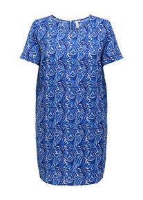 Sommerkleid Only CARMAKOMA "CARLUX SS TUNIC DRESS WVN NOOS", Damen, Gr. 48, N-Gr, blau (blauprint aop:dreamy leaves), Web, Obermaterial: 97% Polyester, 3% Elasthan, bedruckt, loose fit kurz, U-Boot-Ausschnitt, Kleider Sommerkleid, Materialmix, loose fit