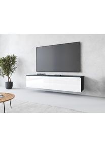 Lowboard Home Affaire "LOWBOARD D, wahlweise mit oder ohne Beleuchtung", schwarz-wei&szlig; (matera anthrazit, wei&szlig; hochglanz), B:140cm H:30cm T:33cm, Sideboards, Lowboard, modernes TV-Board ohne Griffe, mit viel Stauraum,stehend und h&auml;ngend