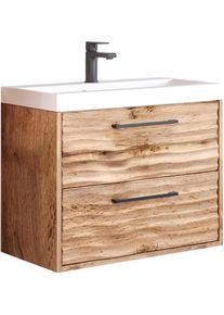 Waschtisch Welltime "Canada", braun (wotan eiche, wotan eiche), B:60cm H:50cm T:35cm, Waschtische, Waschtisch, Badm&ouml;bel Wellenstruktur inkl. Becken, Breite 60cm Waschplatz