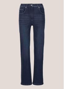 Madeleine Mode Regular-fit-Jeans MADELEINE "Denimhose Schmale Jeans im Five-Pocket-Style", Damen, Gr. 22, N + K Gr, blau (dunkelblau), Obermaterial: 95% Baumwolle CO. 5% Elasthan EL., Modern, Jeans Regular-fit-Jeans, Mit "M"-Stickerei auf der Ges&auml;&szlig;tasche