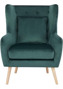 Ohrensessel Home Affaire "Yamuna", gr&uuml;n, H:100cm T:85cm, Sessel, Ohrensessel, mit Sitzpolsterung, Gestell und F&uuml;&szlig;e aus Massivholz, Sitzh&ouml;he 47 cm