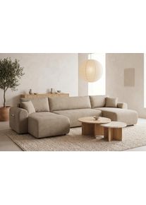 Wohnlandschaft OTTO HOME "JONAA, U-Form, 311 cm Schlafsofa (133/270)-OTTO. Verl&auml;ssliche Qualit&auml;t", beige, B:311cm H:79cm T:52cm, Sofas, Wohnlandschaft, Tonnentaschen-Federkern, Bettkasten, Cord, Struktur