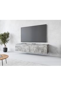 Lowboard Home Affaire "LOWBOARD D, wahlweise mit oder ohne Beleuchtung", grau (beton, optik), B:140cm H:30cm T:33cm, Sideboards, Lowboard, modernes TV-Board ohne Griffe, mit viel Stauraum,stehend und h&auml;ngend