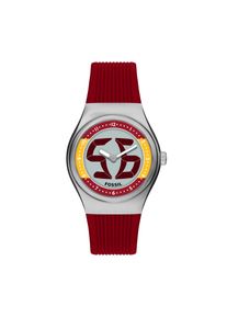 Quarzuhr Fossil "World Flags Big Tic", rot (rot, gelb, edelstahlfarben), Armbanduhren, Herren, Quarzuhr, Armbanduhr, Herrenuhr, Silikonarmband, analog, digital