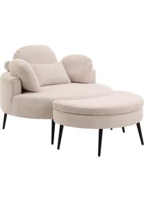 Loveseat OTTO HOME "Riko Sessel, B: 110 cm, Sitzh&ouml;he: 44 cm", beige (creme, wei&szlig;), B:110cm H:84cm T:110cm, 100%PES, Sessel, Loveseat, XXL- Sessel, mit Stauraumhocker, R&uuml;ckenst&uuml;tze & 4 Zierkissen