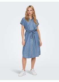 Jeanskleid Only "ONLPEMA &ndash; Jeanskleid mit Knopfleiste und Brusttaschen", Damen, Gr. XL (42), N-Gr, blau, Web, Obermaterial: 100% Lyocell, unifarben, Rundhals, Kleider Jeanskleid, regular fit, modisch, Denim, Lyocell, Rundhals, Topseller