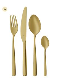 Besteck-Set WMF "Boston in edler Optik, ergonomische Haptik, Messer mit Wellenschliff", champagner gold, 24 tlg., Cromargan Edelstahl Rostfrei 18/10, Essbesteck-Sets, Besteck-Set, optimale Sch&auml;rfe, rostfrei, edel, hochwertiger Besteckkasten