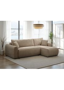 Ecksofa OTTO HOME "JONAA L-Form, 241cm /Schlafsofa (133/200) OTTO. Verl&auml;ssliche Qualit&auml;t", beige, B:241cm H:79cm T:52cm, Sofas, Ecksofa, Tonnentaschen-Federkern, Bettkasten, Cord, Struktur