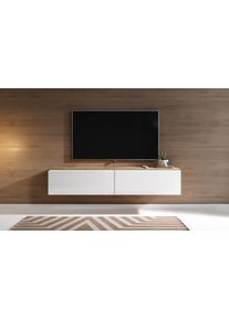 Lowboard Home Affaire "LOWBOARD D, wahlweise mit oder ohne Beleuchtung", wei&szlig; (votan eichefarben, wei&szlig; hochglanz), B:140cm H:30cm T:33cm, Sideboards, Lowboard, modernes TV-Board ohne Griffe, mit viel Stauraum,stehend und h&auml;ngend