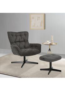 Drehsessel Home Affaire "VERGAS Ohrensessel mit Hocker im Set", grau (anthrazit), B:85cm H:88cm T:80cm, metal frame, plywood, foam, fabric, metal base, Sessel, Drehsessel, Relaxsessel mit 360-Grad-Drehfunktion u. Hocker, Web-Stoff