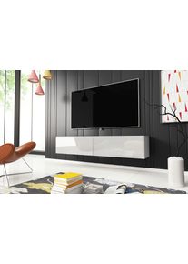 Lowboard Home Affaire "LOWBOARD D, wahlweise mit oder ohne Beleuchtung", wei&szlig; (korpus wei&szlig; matt, front wei&szlig; hochglanz), B:140cm H:30cm T:33cm, Sideboards, Lowboard, modernes TV-Board ohne Griffe, mit viel Stauraum,stehend und h&auml;ngend