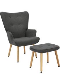 Ohrensessel OTTO HOME "PERHAM, Sessel mit Hocker im Set, Knopfheftung, Massivholz-F&uuml;&szlig;e", grau (anthrazit), B:68cm H:99cm T:73cm, metal frame, plywood, foam, fabric, rubber solid leg, Sessel, Ohrensessel, komfortabler Relaxsessel und Sitz-Hocker mit Strukturbezug