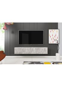 Lowboard Home Affaire "LOWBOARD D, wahlweise mit oder ohne Beleuchtung", grau (beton, optik), B:140cm H:30cm T:33cm, Sideboards, Lowboard, modernes TV-Board ohne Griffe, mit viel Stauraum,stehend und h&auml;ngend