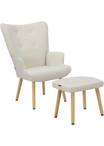 Ohrensessel OTTO HOME "PERHAM, Sessel mit Hocker im Set, Knopfheftung, Massivholz-F&uuml;&szlig;e", beige (creme), B:68cm H:99cm T:73cm, metal frame, plywood, foam, fabric, rubber solid leg, Sessel, Ohrensessel, komfortabler Relaxsessel und Sitz-Hocker mit Strukturbezug