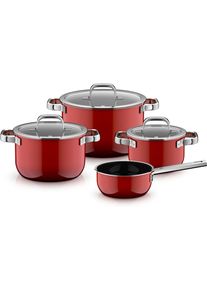 Topf-Set WMF "Fusiontec Mineral Pro", rot, T&ouml;pfe, Topf-Set, kratzfeste Oberfl&auml;che, w&auml;rmereduzierende Hohlgriffe, Made in Germany