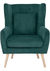 Ohrensessel Home Affaire "Yamuna", gr&uuml;n, H:100cm T:85cm, Sessel, Ohrensessel, mit Sitzpolsterung, Gestell und F&uuml;&szlig;e aus Massivholz, Sitzh&ouml;he 47 cm