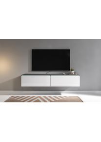 Lowboard Home Affaire "LOWBOARD D, wahlweise mit oder ohne Beleuchtung", schwarz-wei&szlig; (matera anthrazit, wei&szlig; hochglanz), B:140cm H:30cm T:33cm, Sideboards, Lowboard, modernes TV-Board ohne Griffe, mit viel Stauraum,stehend und h&auml;ngend