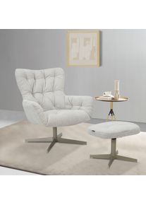 Drehsessel Home Affaire "VERGAS Ohrensessel mit Hocker im Set", beige, B:85cm H:88cm T:80cm, metal frame, plywood, foam, fabric, metal base, Sessel, Drehsessel, Relaxsessel mit 360-Grad-Drehfunktion u. Hocker, Web-Stoff