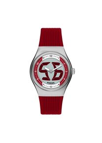Quarzuhr Fossil "World Flags Big Tic", rot (rot, wei&szlig;, edelstahlfarben), Armbanduhren, Herren, Quarzuhr, Armbanduhr, Herrenuhr, Silikonarmband, analog, digital