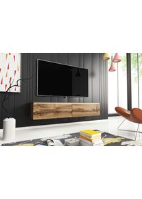 Lowboard Home Affaire "LOWBOARD D, wahlweise mit oder ohne Beleuchtung", braun (votan eichefarben), B:140cm H:30cm T:33cm, Sideboards, Lowboard, modernes TV-Board ohne Griffe, mit viel Stauraum,stehend und h&auml;ngend