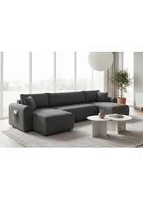 Wohnlandschaft OTTO HOME "JONAA, U-Form, 311 cm Schlafsofa (133/270)-OTTO. Verl&auml;ssliche Qualit&auml;t", anthrazit, B:311cm H:79cm T:52cm, Sofas, Wohnlandschaft, Tonnentaschen-Federkern, Bettkasten, Cord, Struktur