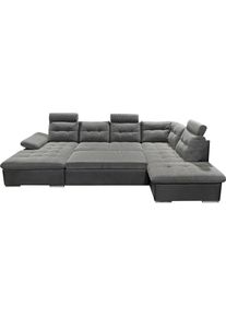 Wohnlandschaft ED EXCITING DESIGN "Jakarta U-Form mit Bettfunktion, Bettkasten", schwarz, B:324cm H:107cm T:218cm, Lederl.: 40% Polyurethan, 40% Polyvenylchlorid; 20% Polyester;Sumatra: 100% Polyester, Sofas, Wohnlandschaft, Armteilverstellung, Kopfst&uuml;tzen & 3 Nierenkissen