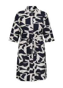 Sommerkleid Only CARMAKOMA "CARMISIA LIFE 3/4 BLK SHIRT DRESS WVN", Damen, Gr. 52, N-Gr, cloud dancer aop:graphic elements, Obermaterial: 83% Viskose, 17% Nylon, bedruckt, regular fit Midi, hoch geschlossener Ausschnitt, Kleider Sommerkleid