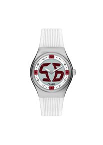 Quarzuhr Fossil "World Flags Big Tic", wei&szlig; (wei&szlig;, rot, edelstahlfarben), Armbanduhren, Herren, Quarzuhr, Armbanduhr, Herrenuhr, Silikonarmband, analog, digital