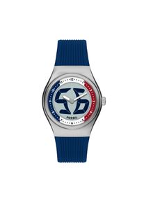 Quarzuhr Fossil "World Flags Big Tic", blau (blau, wei&szlig;, rot, edelstahlfarben), Armbanduhren, Herren, Quarzuhr, Armbanduhr, Herrenuhr, Silikonarmband, analog, digital