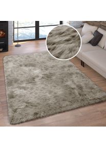 Hochflor-Teppich OTTO HOME "Valeria, Fellteppich, kuschelig, flauschig" Gr. 2, grau (taupe), B:80cm H:60mm L:150cm, Kunstfaser, Teppiche, Hochflor-Teppich, Kunstfell, weiche Teppiche, Wohnzimmer, Schlafzimmer, Esszimmer