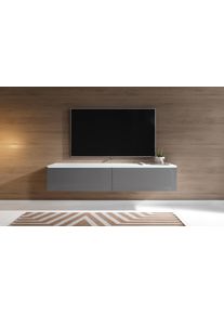 Lowboard Home Affaire "LOWBOARD D, wahlweise mit oder ohne Beleuchtung", wei&szlig; (korpus wei&szlig; matt, front grau hochglanz), B:140cm H:30cm T:33cm, Sideboards, Lowboard, modernes TV-Board ohne Griffe, mit viel Stauraum,stehend und h&auml;ngend