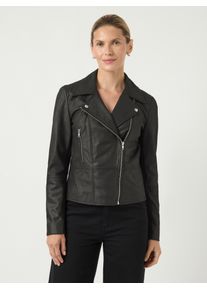 Lederjacke Y.A.S "YASSOPHIE LEATHER JACKET", Damen, Gr. XS, schwarz, Web, Obermaterial: 100% Ziegenleder, unifarben, figurbetont, V-Ausschnitt, Jacken Lederjacke, mit Biker Details