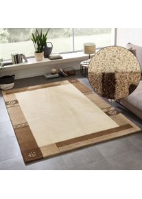 Wollteppich Theko "Tromso, Wolle, Handgefertigt, Bord&uuml;re mit Hoch-Tief-Effekt" Gr. 8, beige, B:300cm H:15mm L:400cm, Wolle, Teppiche, Wollteppich, Wohnzimmer, Schlafzimmer, Esszimmer