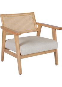 Loungesessel Home Affaire "VILLAINE", beige (creme), B:73cm H:72cm T:68cm, rubber wood frame, plywood, foam, fabric, rattan, Sessel, Loungesessel, Einzelsessel, Rattan-Sessel mit Wiener Geflecht, Cord, Webstoff