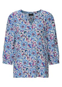 Schlupfbluse GOLDNER "Viskosebluse mit floralem Muster", Damen, Gr. 48, bunt (blau, gemustert), Obermaterial: 100% Viskose CV., figurumspielend, V-Ausschnitt, Blusen Schlupfbluse, figurschmeichelnder Schnitt