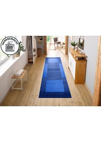 Wollteppich Theko "Gabbeh Super, Handweb, auch als L&auml;ufer erh&auml;ltlich, reine Wolle" Gr. 13, blau (dunkelblau), B:90cm H:9mm L:250cm, Wolle, Teppiche, Wollteppich, Schlafzimmer, Wohnzimmer, Esszimmer, auch als Bettumrandung