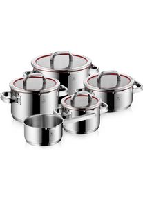 Topf-Set WMF "Function 4, Glasdeckel mit 4 Abgie&szlig;funktionen, poliert, unbeschichtet", rot (edelstahlfarben, rot), T&ouml;pfe, Topf-Set