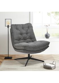Sessel OTTO HOME "LENII, Loungesessel im soften Webstoff", grau (anthrazit), B:75cm H:87cm T:86cm, Sessel, Sessel, 360 Grad drehbar, Relax- und TV-Sessel