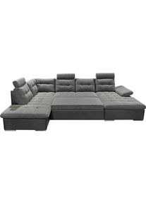 Wohnlandschaft ED EXCITING DESIGN "Jakarta U-Form mit Bettfunktion, Bettkasten", schwarz, B:324cm H:107cm T:218cm, Lederl.: 40% Polyurethan, 40% Polyvenylchlorid; 20% Polyester;Sumatra: 100% Polyester, Sofas, Wohnlandschaft, Armteilverstellung, Kopfst&uuml;tzen & 3 Nierenkissen
