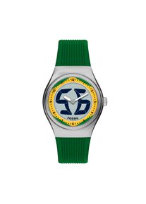 Quarzuhr Fossil "World Flags Big Tic", gr&uuml;n (gr&uuml;n, gelb, edelstahlfarben), Armbanduhren, Herren, Quarzuhr, Armbanduhr, Herrenuhr, Silikonarmband, analog, digital