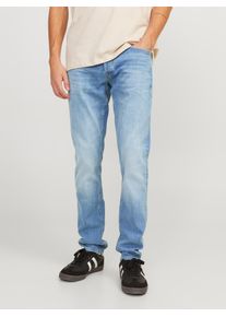 Jack & Jones Slim-fit-Jeans JACK & JONES "JJIGLENN JJWARD JJ 322 N", Herren, Gr. 34, L&auml;nge 34, blau (blau denim), Denim/Jeans, Obermaterial: 99% Baumwolle, 1% Elasthan, Abriebeffekte, slim fit normal, Jeans Slim-fit-Jeans