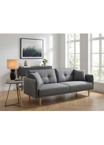 Schlafsofa Home Affaire "SORENITY, 196 cm, 3-Sitzer, verstellbare R&uuml;ckenlehne", grau, B:196,5cm H:86cm T:85,5cm, Holzgestell, Schaum-Polsterung, Holzbeine und pflegeleichter Bezug, Sofas, Schlafsofa, Klappmechanismus, feiner Webstoff, nat&uuml;rliche Farben