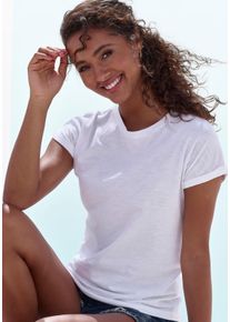 T-Shirt Vivance "aus luftiger Baumwoll-Qualit&auml;t", Damen, Gr. 32/34, wei&szlig;, Jersey, Obermaterial: 100% Baumwolle, unifarben, Basic, bequem normal, Rundhals, mit Aufschlag Aufschlag, Shirts T-Shirt, Sommerliches T-Shirt, Topseller