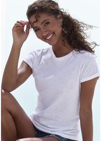 T-Shirt Vivance "aus luftiger Baumwoll-Qualit&auml;t", Damen, Gr. 40/42, wei&szlig;, Jersey, Obermaterial: 100% Baumwolle, unifarben, Basic, bequem normal, Rundhals, mit Aufschlag Aufschlag, Shirts T-Shirt, Sommerliches T-Shirt, Topseller